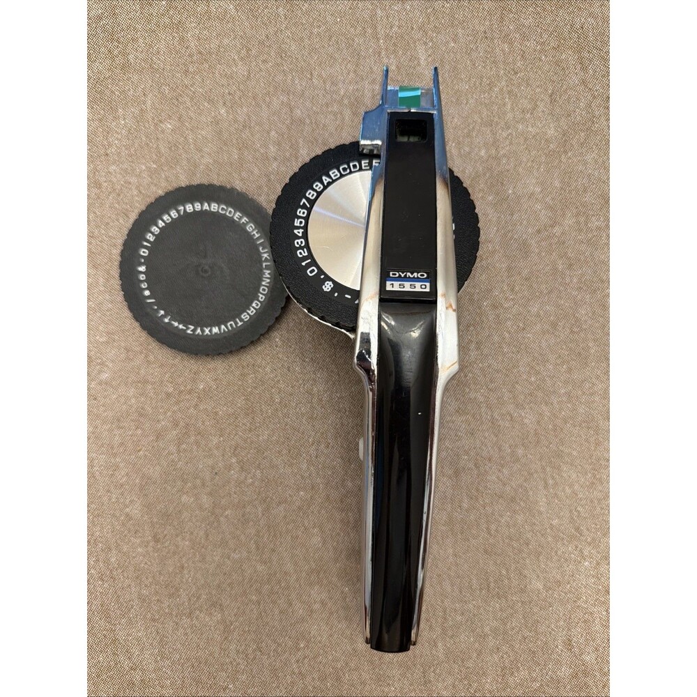 Dymo Label Maker Vintage 1550 Chrome Silver Black Number And Letter Wheels